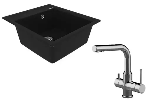 Мойка для кухни «Lemark» Hanka 450 и смеситель 9910007-LM3061C искусственный камень антрацит/хром