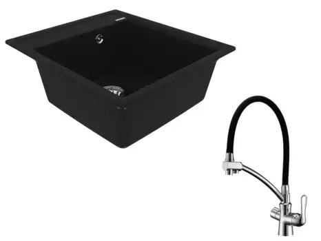 Мойка для кухни «Lemark» Hanka 450 и смеситель 9910007-LM3070C искусственный камень антрацит