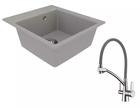 Мойка для кухни «Lemark» Hanka 450 и смеситель 9910009-LM3071C-Gray искусственный камень серый