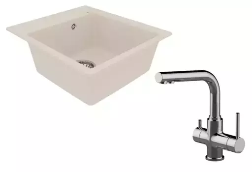Мойка для кухни «Lemark» Hanka 450 и смеситель 9910012-LM3061C искусственный камень шампань/хром