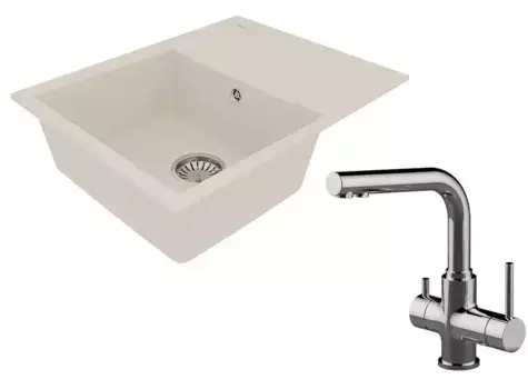 Мойка для кухни «Lemark» Imandra 640 и смеситель 9910024-LM3061C искусственный камень шампань/хром