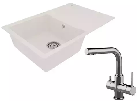 Мойка для кухни «Lemark» Imandra 760 и смеситель 9910028-LM3061C искусственный камень жасмин/хром