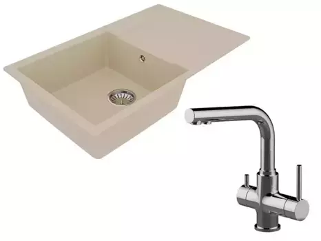 Мойка для кухни «Lemark» Imandra 840 и смеситель 9910032-LM3061C искусственный камень бежевый/хром