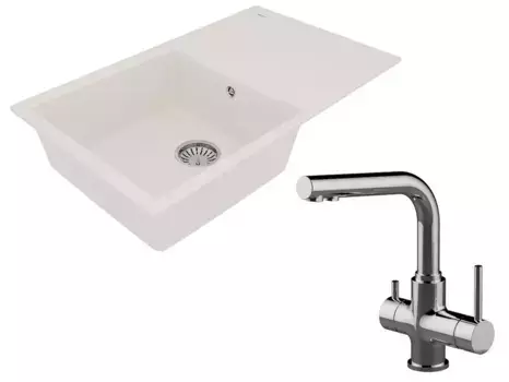 Мойка для кухни «Lemark» Imandra 840 и смеситель 9910034-LM3061C искусственный камень жасмин/хром