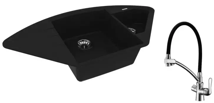 Мойка для кухни «Lemark» Irkana 980 и смеситель 9910043-LM3070C искусственный камень антрацит