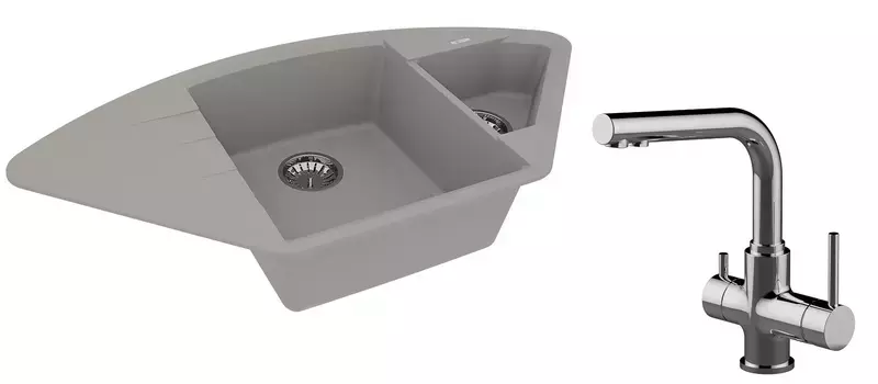 Мойка для кухни «Lemark» Irkana 980 и смеситель 9910045-LM3061C искусственный камень серый/хром