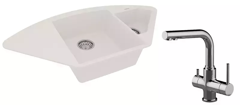 Мойка для кухни «Lemark» Irkana 980 и смеситель 9910046-LM3061C искусственный камень жасмин/хром
