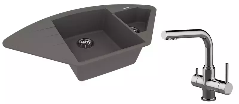Мойка для кухни «Lemark» Irkana 980 и смеситель 9910047-LM3061C искусственный камень серый шелк/хром