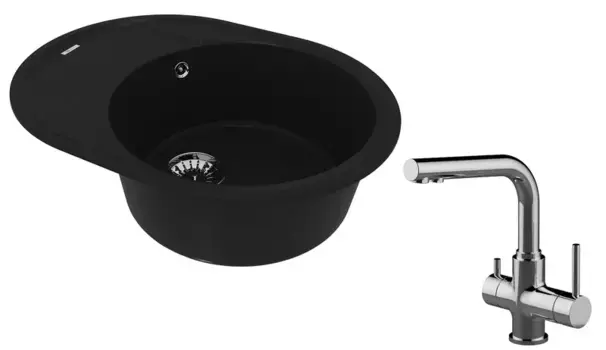 Мойка для кухни «Lemark» Lacha 620 и смеситель 9910049-LM3061C искусственный камень антрацит/хром