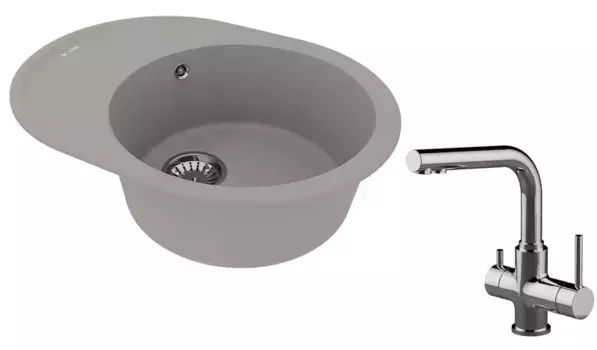 Мойка для кухни «Lemark» Lacha 620 и смеситель 9910051-LM3061C искусственный камень серый/хром