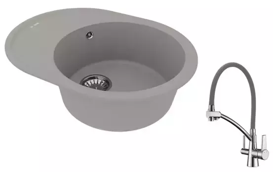 Мойка для кухни «Lemark» Lacha 620 и смеситель 9910051-LM3071C-Gray искусственный камень серый
