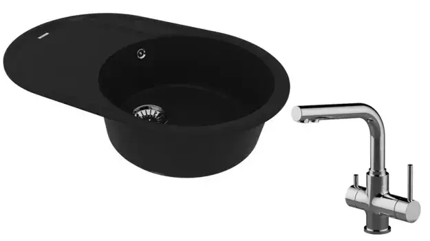 Мойка для кухни «Lemark» Lacha 760 и смеситель 9910055-LM3061C искусственный камень антрацит/хром