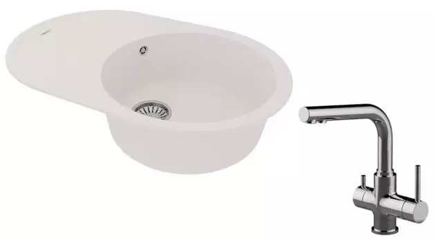 Мойка для кухни «Lemark» Lacha 760 и смеситель 9910058-LM3061C искусственный камень жасмин/хром