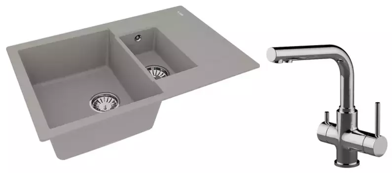 Мойка для кухни «Lemark» Ramza 760 и смеситель 9910039-LM3061C искусственный камень серый/хром