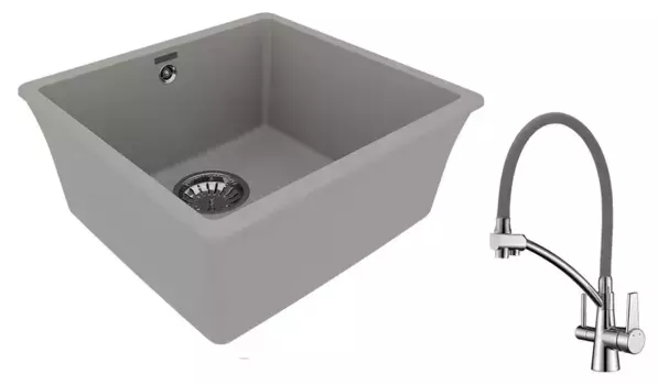 Мойка для кухни «Lemark» Sinara 440-U и смеситель 9910069-LM3071C-Gray искусственный камень серый
