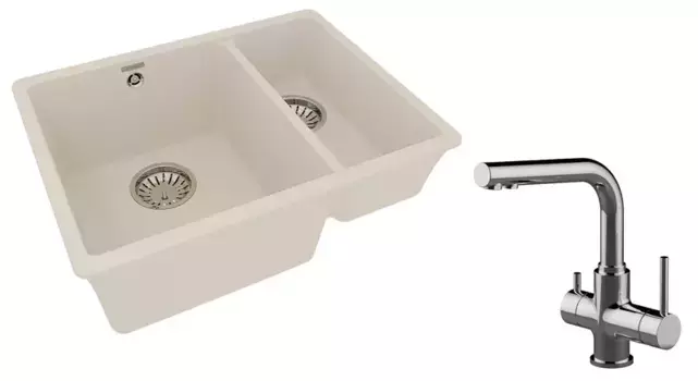 Мойка для кухни «Lemark» Sinara 550.2-U и смеситель 9910084-LM3061C искусственный камень шампань/хром