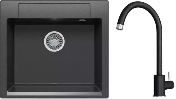 Мойка для кухни «Polygran» Argo 560 56/51 575806-848986 и смеситель Альтаир искусственный камень черная