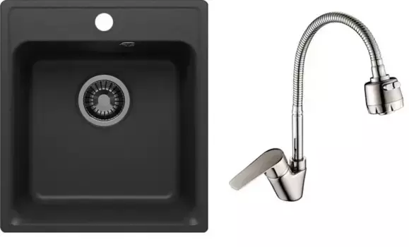 Мойка для кухни «QuartzBond» Bond 430 43/48 688155-S35-26 и смеситель Rossinka искусственный камень уголь