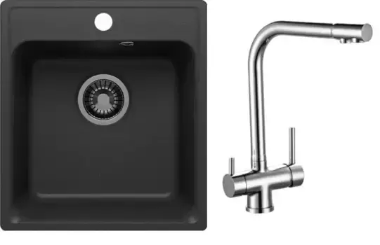 Мойка для кухни «QuartzBond» Bond 430 43/48 688155-Z40-25 и смеситель Rossinka искусственный камень уголь