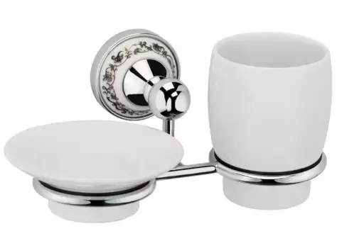 Мыльница со стаканом для зубных щёток «Fixsen» Bogema FX-78506+08 на стену хром/белый