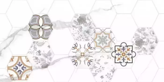 Настенный декор «Тянь-Шань Керамик» Киана 1 Glossy 60x30 гексагон TP3670H1 белый