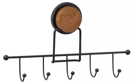Планка с крючками «Fixsen» Magic Wood FX-46005-5 на стену чёрная/тёмное дерево