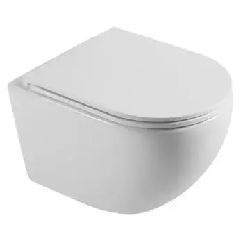 Подвесной унитаз безободковый «Agger» AT03100 белый с сиденьем дюропласт с микролифтом белое