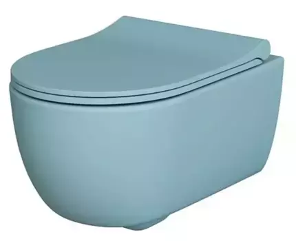 Подвесной унитаз безободковый «Ambassador» Abner 103T20801R/102T20801S голубой матовый с сиденьем дюропласт с микролифтом голубое