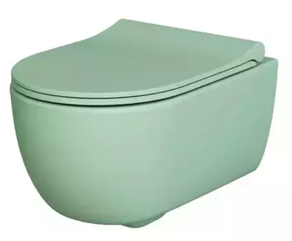 Подвесной унитаз безободковый «Ambassador» Abner 103T21001R-102T21001S мятный матовый с сиденьем зелёное