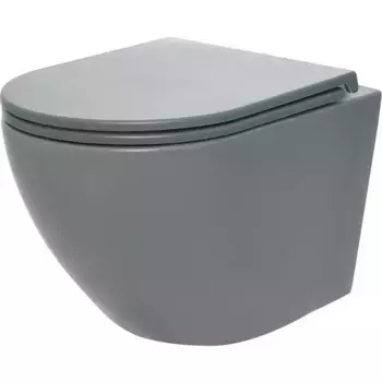 Подвесной унитаз безободковый «AQUAme» Rimless AQM2002MGR серый матовый с сиденьем ультратонкое дюропласт с микролифтом серое
