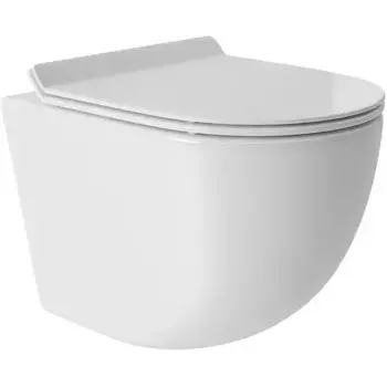 Подвесной унитаз безободковый «Aqueduto» Ovo OVOT0110 белый глянец с сиденьем дюропласт с микролифтом белое
