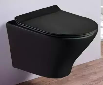 Подвесной унитаз безободковый «Esbano» Aster чёрный матовый с сиденьем дюропласт с микролифтом чёрное