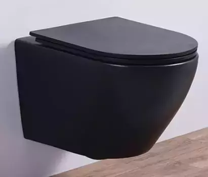 Подвесной унитаз безободковый «Esbano» Azalea чёрный матовый с сиденьем с микролифтом чёрное
