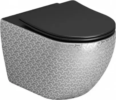 Подвесной унитаз безободковый «Grossman» GR-4411SBRS серебро с сиденьем ультратонкое дюропласт с микролифтом чёрное