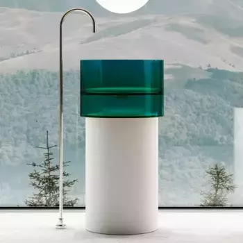 Раковина «Abber» Kristall 45/45 AT2701White-Aquamarin полиэфирная смола белая/бирюзовая с донным клапаном