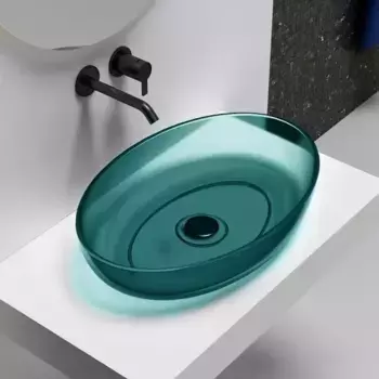 Раковина «Abber» Kristall 60/40 AT2801Aquamarin полиэфирная смола бирюзовая с донным клапаном