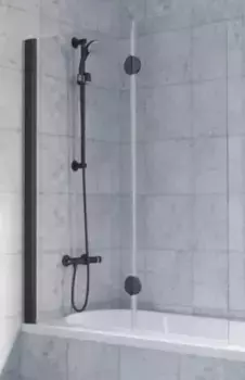 Шторка на ванну стеклянная «Vegas Glass» E2V Lux 120/150 Crystal vision/чёрная матовая левая
