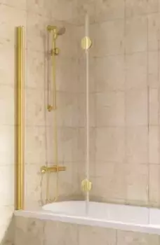 Шторка на ванну стеклянная «Vegas Glass» E2V Lux 120/150 прозрачная/золото глянцевое левая