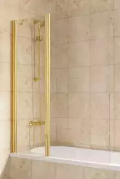 Шторка на ванну стеклянная «Vegas Glass» E2V Lux ST 115/150 прозрачная/золото глянцевое левая