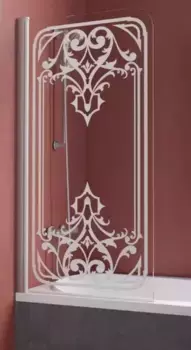 Шторка на ванну стеклянная «Vegas Glass» Ev Lux 75/150 прозрачная с матовым рисунком/хром матовый левая