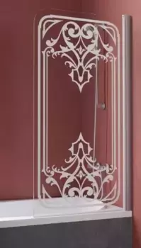 Шторка на ванну стеклянная «Vegas Glass» Ev Lux 75/150 прозрачная с матовым рисунком/хром матовый правая