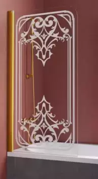 Шторка на ванну стеклянная «Vegas Glass» Ev Lux 75/150 прозрачная с матовым рисунком/золото глянцевое левая