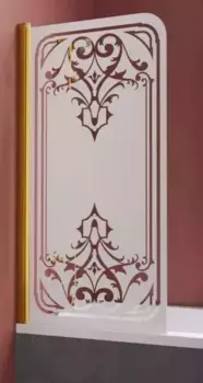 Шторка на ванну стеклянная «Vegas Glass» Ev Lux 75/150 матовая с прозрачным рисунком/золото глянцевое левая