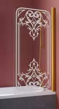 Шторка на ванну стеклянная «Vegas Glass» Ev Lux 75/150 прозрачная с матовым рисунком/золото глянцевое правая