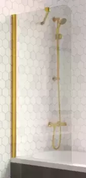 Шторка на ванну стеклянная «Vegas Glass» EV Lux ST 76/150 прозрачная/золото глянцевое левая