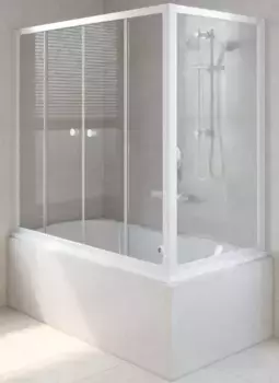 Шторка на ванну стеклянная «Vegas Glass» Z2V+ZVF Novo 180/80/140 прозрачная/белая универсальная