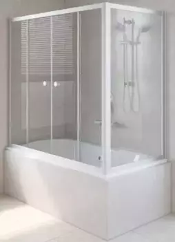 Шторка на ванну стеклянная «Vegas Glass» Z2V+ZVF Novo 180/75/140 прозрачная/матовый хром универсальная