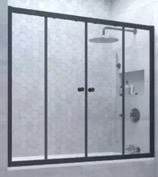Шторка на ванну стеклянная «Vegas Glass» Z2V Novo 185/140 прозрачная/чёрная матовая