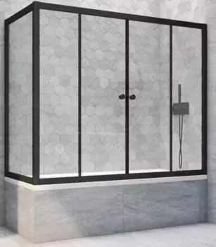 Шторка на ванну стеклянная «Vegas Glass» Z2V+ZVF Novo 160/75/140 прозрачная/чёрная матовая универсальная