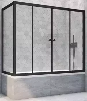 Шторка на ванну стеклянная «Vegas Glass» Z2V+ZVF Novo 180/75/140 прозрачная/чёрная матовая универсальная